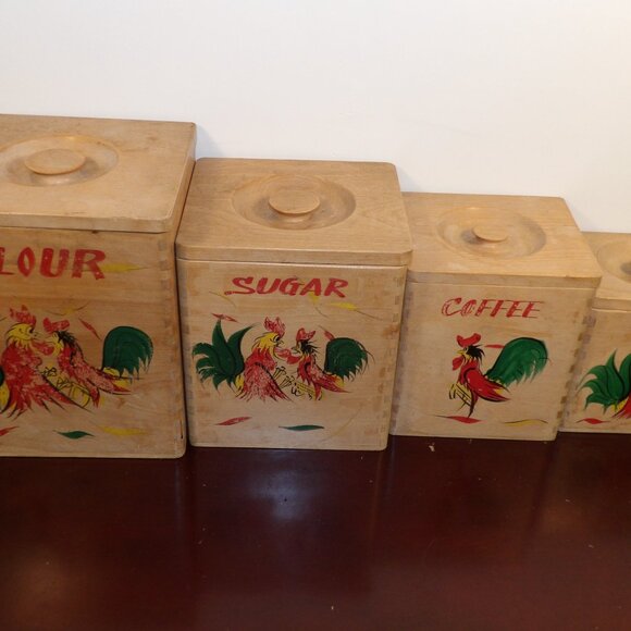 MCM Wooden Kitchen Canister Set Rooster Nesting Boxes Japan - Picture 3 of 8